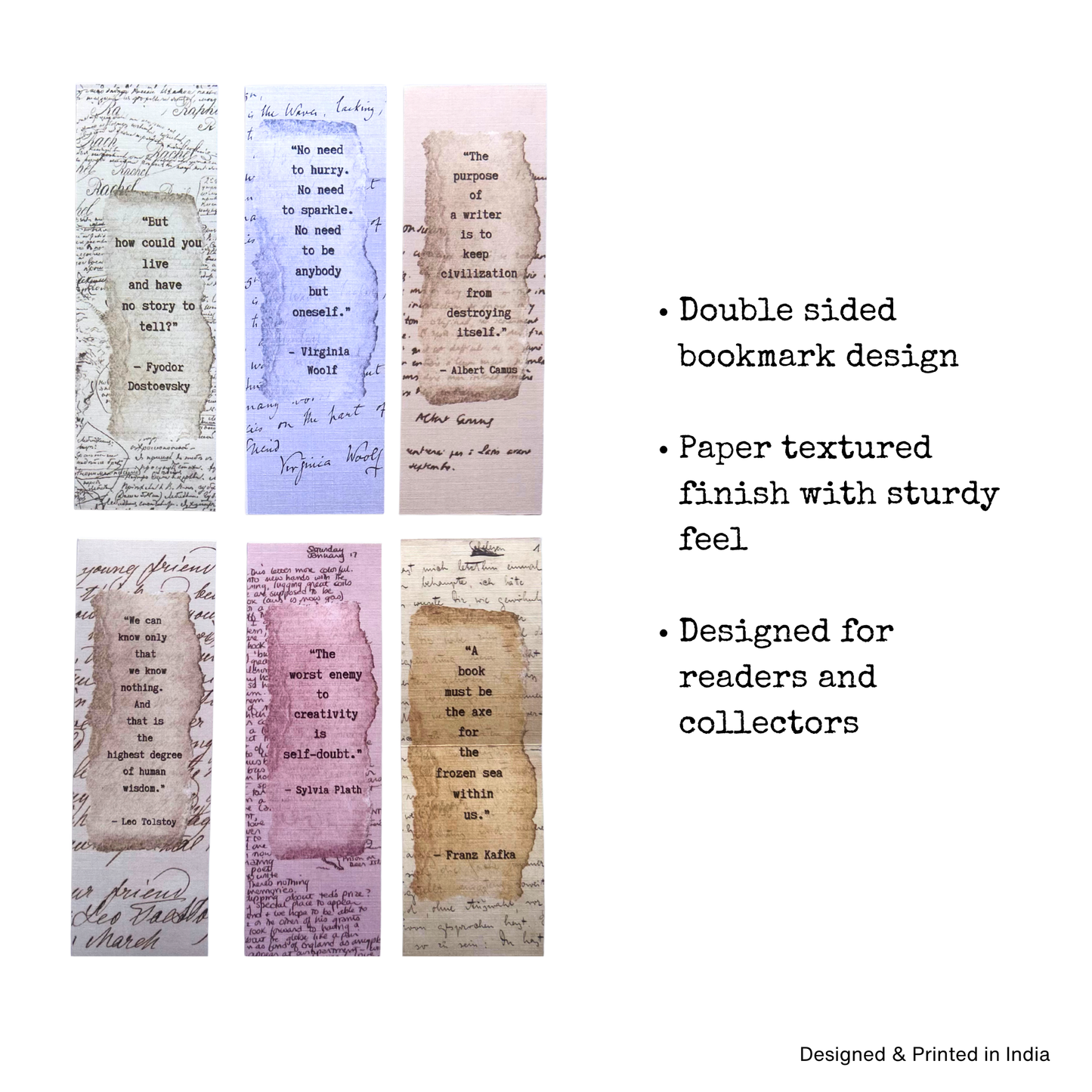 Classic Author manuscript Bookmark Set (set of 6 bookmarks) | 15cm x5 cm | archival linen textured paper