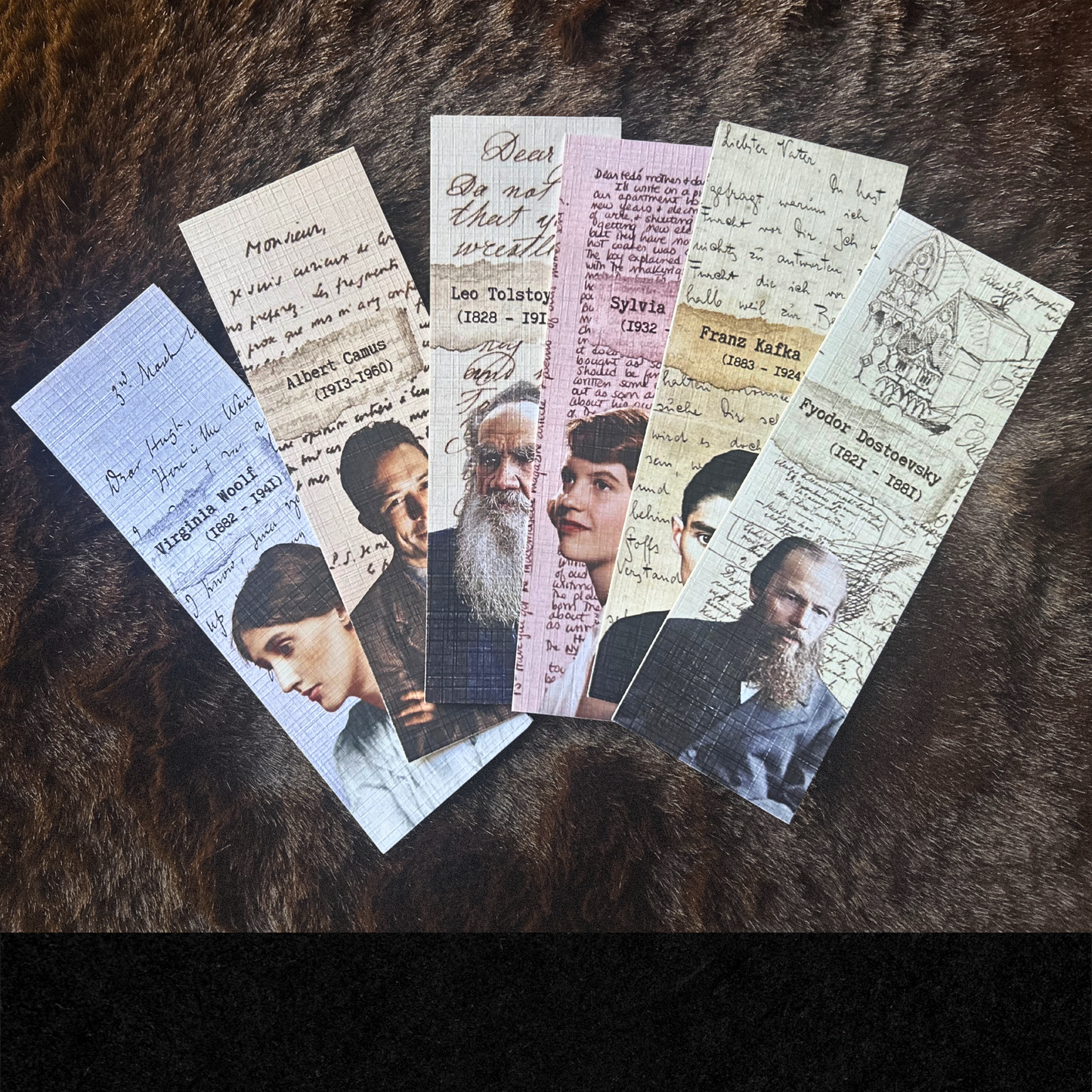 Classic Author manuscript Bookmark Set (set of 6 bookmarks) | 15cm x5 cm | archival linen textured paper