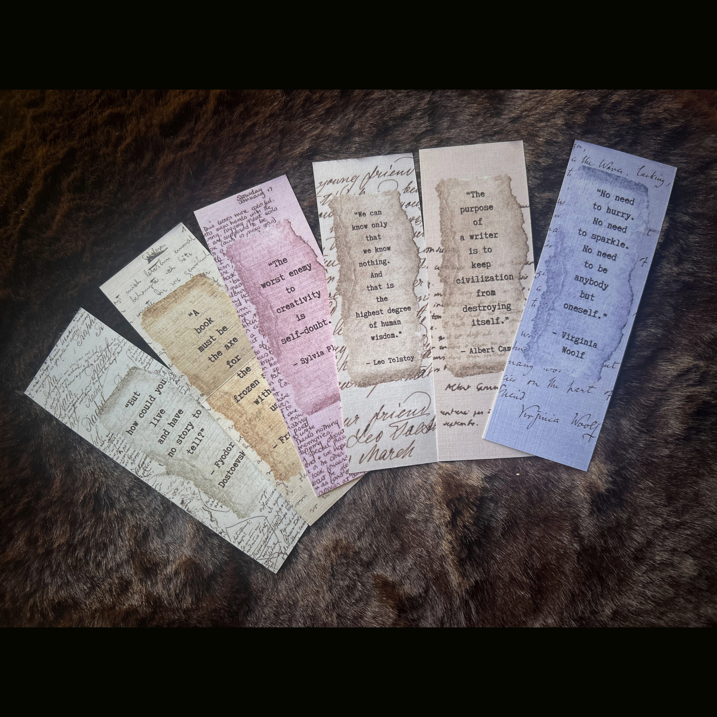 Classic Author manuscript Bookmark Set (set of 6 bookmarks) | 15cm x5 cm | archival linen textured paper