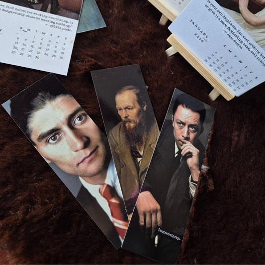 🎁 Free Classic Author Bookmark Set - Camus, Dostoevsky, Kafka